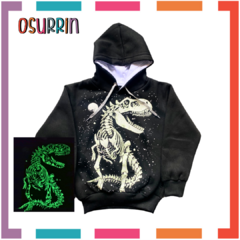 Buzo DINOSAURIO Frisa GLOW con capucha estampa que BRILLA EN LA OSCURIDAD. - comprar online