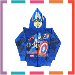 Campera Doble Frisa Capucha con Máscara y Bolsillos. Estampas Super Heroes. T4 AL 12.