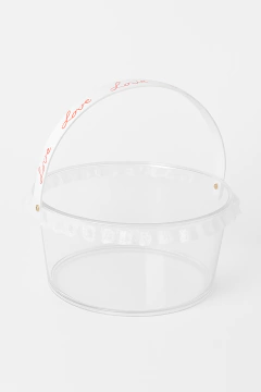 10 UN CESTA PET CRISTAL LOVE TRANSPARENTE COM ALÇA BABADO - 25x11 - LovelyBox Embalagens