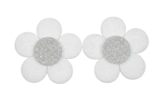 APLIQUE ACRÍLICO FLOR COM GLITTER CINCO PÉTALAS - 4,5 x 4,5 cm./2 UNIDADES - Fitas da Teresa | Materiais para Laceiras - Apliques para Laços - Miçangas