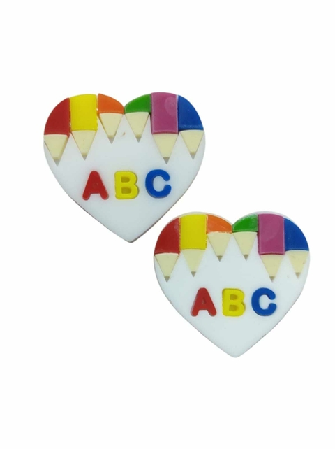 APLIQUE ACRÍLICO VOLTA ÀS AULAS CORAÇÃO COM LÁPIS E ABC - 2 UNIDADES