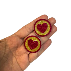 APLIQUE ACRÍLICO BOTTON CORAÇÃO NATAL 3,5 x 3 cm / 2 unidades - comprar online