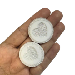 APLIQUE ACRÍLICO BOTTON CORAÇÃO NATAL 3,5 x 3 cm / 2 unidades na internet