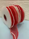 FITA TULE PRINCESS VERMELHA COM BORDA PEROLA BRANCAS- 38MM/ METRO