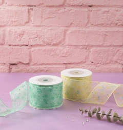 FITA IMPORTADA ORGANZA FLORES E STRASS 38 mm. /metro