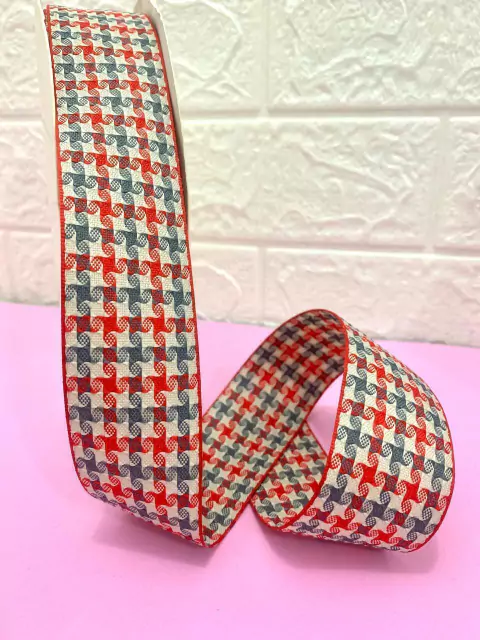 FITA PIED DE POULE BORDA VERMELHA - 38MM - METRO