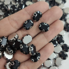 CHATON ENGRAMPADO RETANGULAR PRETO 8X10MM - 10 UNIDADES
