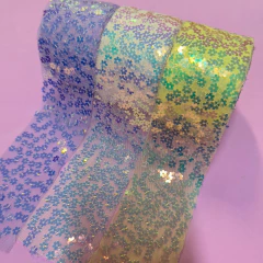 FITA IMPORTADA TULE COM FLOR PAETÊ HOLOGRAFICO 6cm. / 1 METRO - comprar online