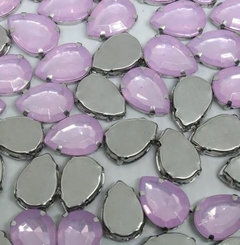 CHATON ENGRAMPADO NIQUEL GOTA LILAS 10X14MM EM ACRÍLICO - 10 UNIDADES