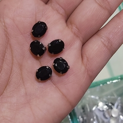 CHATON ENGRAMPADO OVAL PRETO 8MMX 10MM - ACRILICO / 5 PEÇAS - (cópia)