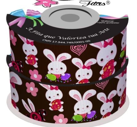 FITA SAKURA PASCOA - COELHO PASCOA FUNDO MARROM