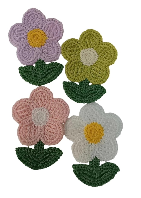 APLIQUE BORDADO FLOR COM CAULE, 5 x 4 cm. aprox - 4 unidades sortidas - comprar online