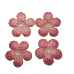 APLIQUE FLOR DE CROCHÉ CÔNCAVA COM PÉROLA - 4 UNIDADES ROSE - comprar online