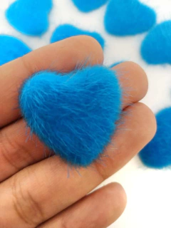 APLIQUE CORAÇÃO PELINHO BASE METAL - AZUL G - comprar online