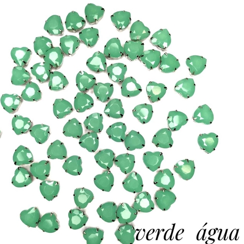 APLIQUE CORAÇÃO ENGRAMPADO ACRILICO - VERDE AGUA / 5 UNIDADES - 10MM