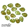 APLIQUE PEDRA TRANSLUCIDA VERDE GOTA COM FOLHAS DE OURO - 13X18 / 5 UNIDADES