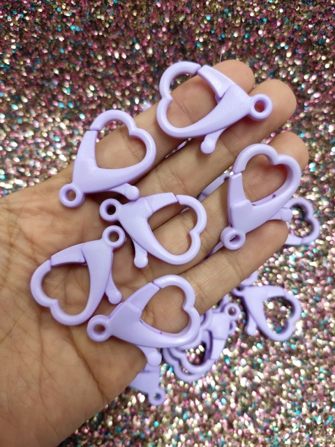 FECHO LAGOSTA LILÁS CORAÇÃO- 2,5CM/ KIT COM 5 PARES