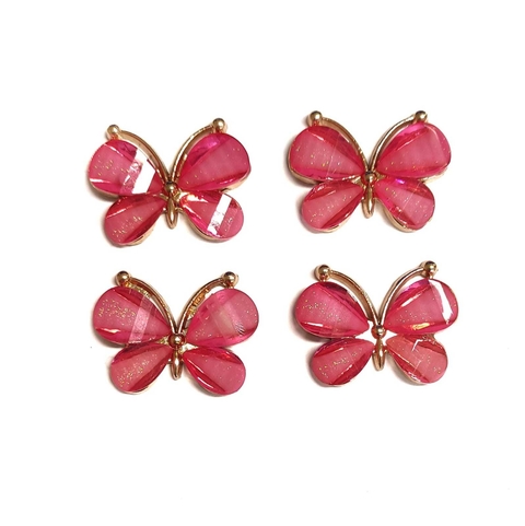 APLIQUE BORBOLETA METAL PEDRARIA ROSA CHICLETE - 2 UNIDADE