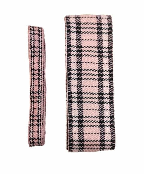 FITA IMPORTADA XADREZ ROSA COM LINHAS PRETAS 38MM E 10 MM - METRO