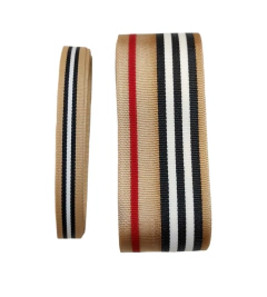 FITA IMPORTADA CARAMELO CLARO COM LISTRAS MESCLADAS 38MM E 10MM - METRO na internet