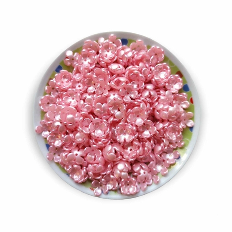 FLOR COM FURO CÔNCAVA METALIZADA 15 MM ROSA BEBÉ - 20G