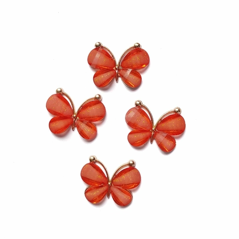 APLIQUE BORBOLETA METAL PEDRARIA LARANJA -2 UNIDADE
