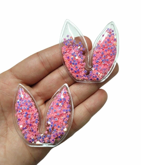 APLIQUE ENCAPSULADO ORELHA DE COELHO ROSA - 2 UNIDADES