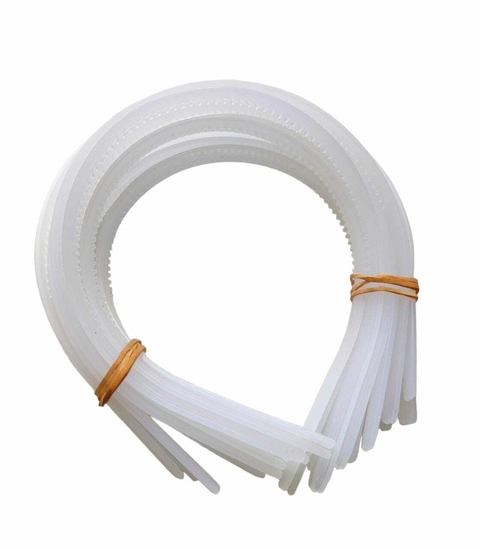 TIARA DE SILICONE INQUEBRÁVEL COM DENTIHO 10MM X 37 CM - DÚZIA