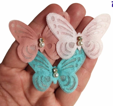 BORBOLETA VAZADA ORGANZA COM PÉROLA - UNIDADE