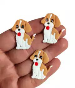 APLIQUE EMBORRACHADO CACHORRINHO CARAMELO E BRANCO - 2 UNIDADE