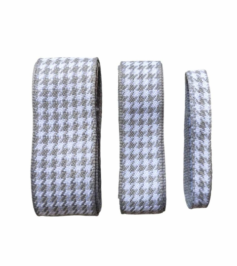 KIT FITA IMPORTADA PIED DE POULE CINZA 38MM 22MM 10MM - 2 METROS DE CADA TAMANHO ( 6 METROS )