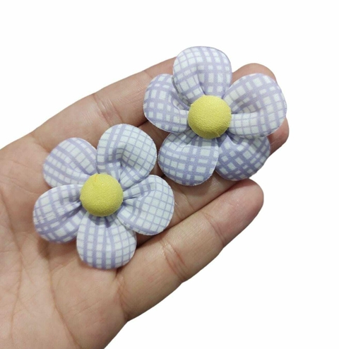 APLIQUE FLOR DE TECIDO XADREZ LILÁS - 2 UNIDADES