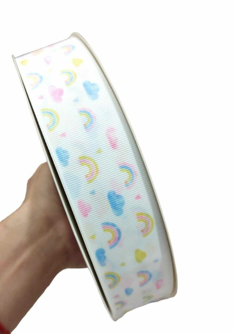 FITA YAMA NUVENS E ARCO-ÍRIS CANDY FUNDO BRANCO N9 38MM - METRO