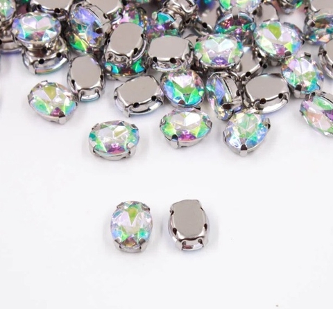 CHATON ENGRAMPADO HOLOGRÁFICO OVAL 08X10MM- ACRILICO / 5 PEÇAS