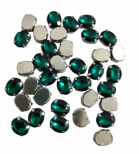 CHATON ENGRAMPADO OVAL VERDE NATAL / 8MM X 10MM - 5 UNIDADES