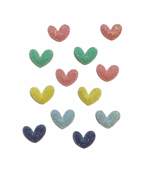 APLIQUE MINI CORAÇÃO FLOCADO GLITTER - DÚZIA SORTIDA