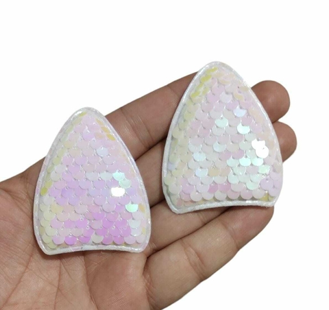 APLIQUE ORELHA GATINHO PAETÊ BRANCO HOLOGRÁFICO - PAR