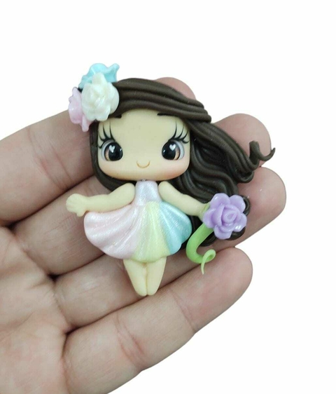APLIQUE BISCUIT MENINA FLORES VESTIDO CANDY - UNIDADE