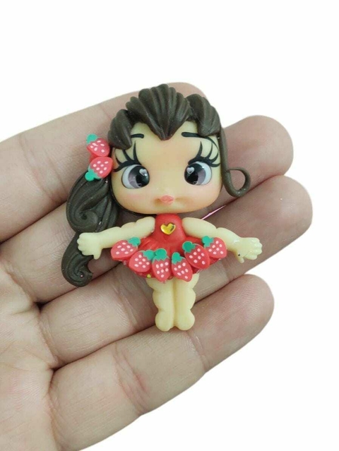APLIQUE BISCUIT MENINA FRUTA VESTIDO VERMELHO - UNIDADE