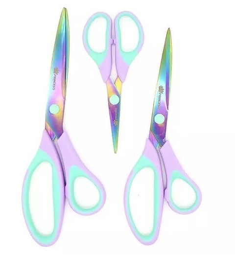 KIT COM 3 TESOURAS DE TITÂNIO PRINCESS - N°5.6/ N°8.5/ N°9,2