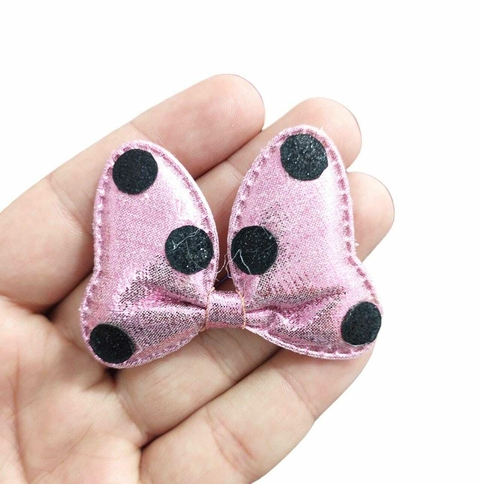 APLIQUE LAÇO MINNIE G METALIZADO ROSA COM POÁ PRETO - UNIDADE