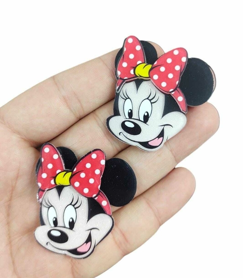 APLIQUE MINNIE ACRÍLICO ROSTO G COM LAÇO POÁ - 2 UNIDADES