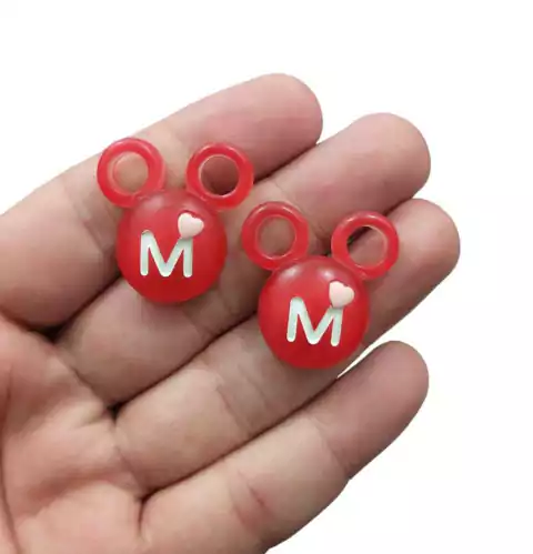 APLIQUE MINNIE RESINA LETRA M COM CORAÇÃO - 2 UNIDADES