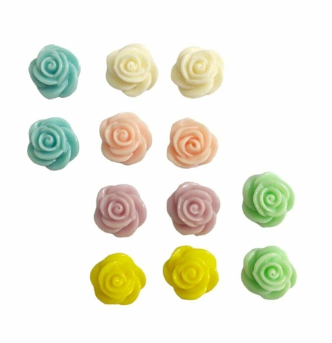APLIQUE MINI ROSINHA DE RESINA CANDY - 12 UNIDADES SORTIDAS