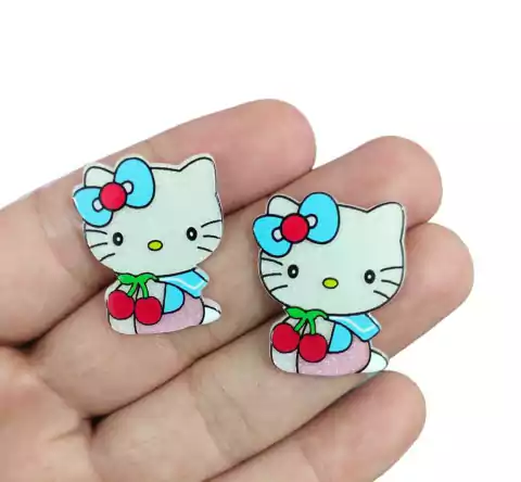 APLIQUE ACRÍLICO GLITTER HELLO KITTY CEREJA - 2 UNIDADES