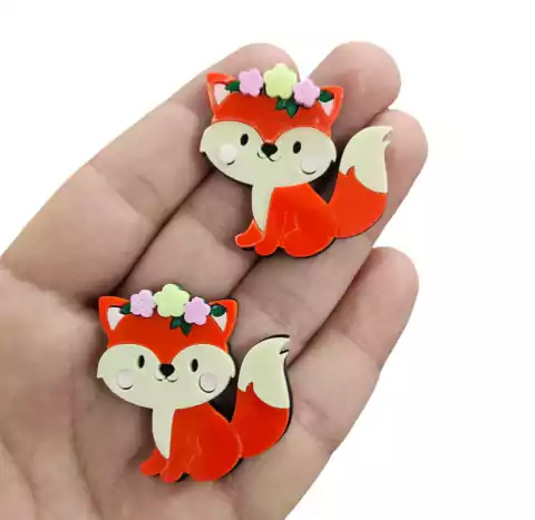 APLIQUE ACRÍLICO RAPOSINHA CUTE COM FLORES - 2 UNIDADES