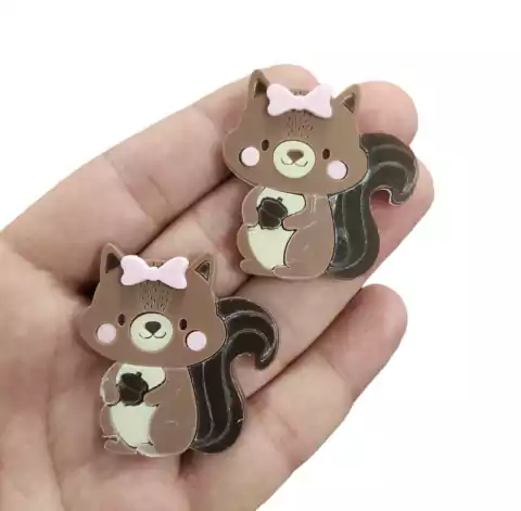 APLIQUE ACRÍLICO ESQUILINHA COM LAÇO ROSA - 2 UNIDADES