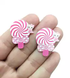 APLIQUE ACRÍLICO PIRULITO COM HELLO KITTY ROSA - 2 UNIDADES