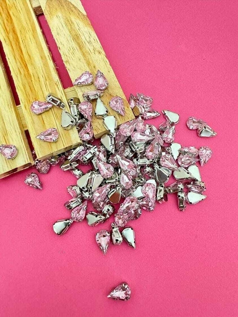 CHATON ENGRAMPADO GOTA ROSA 13X8MM - 10 UNIDADES