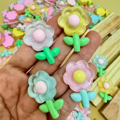 APLIQUE YAMA FLOR COM CAULE TRANSPARENTE - 5 UNIDADES CORES SORTIDAS